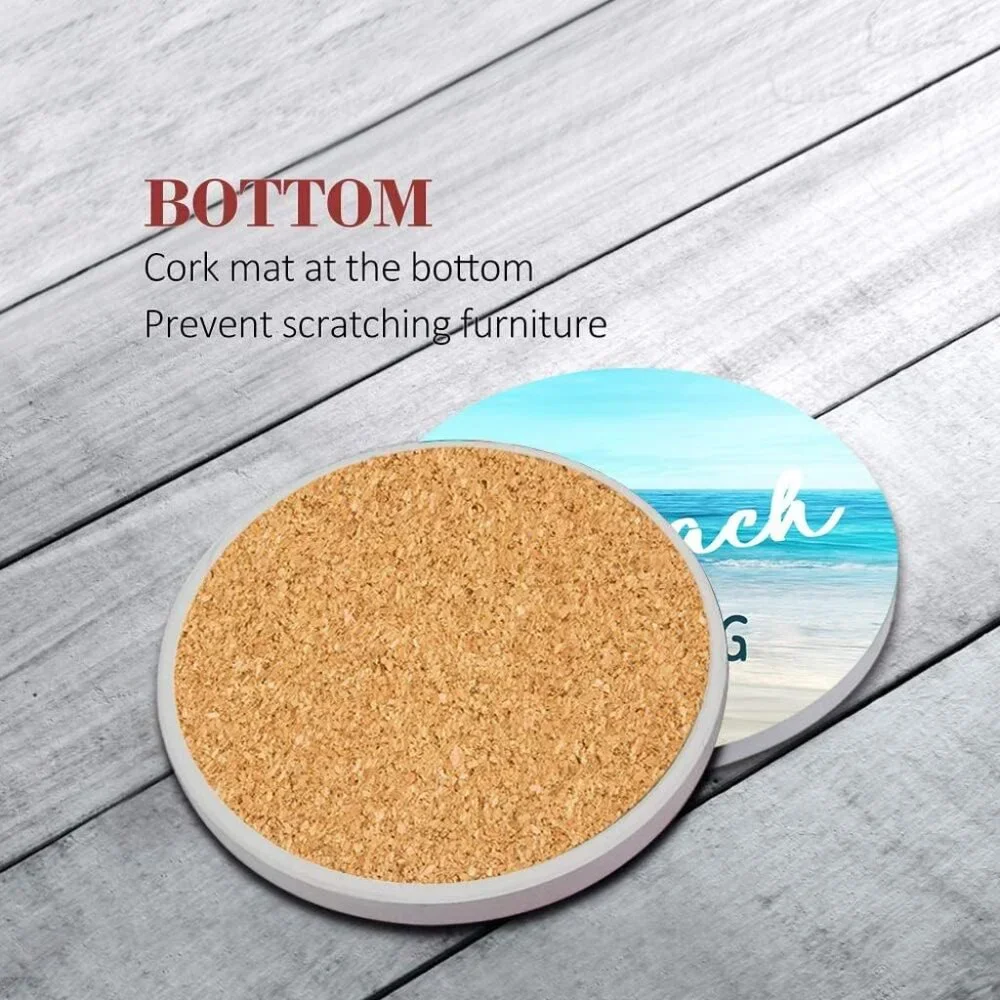 Coaster for Drinks Set of 6, Beach Shell Antique Teal Blue Table Absorbent Round